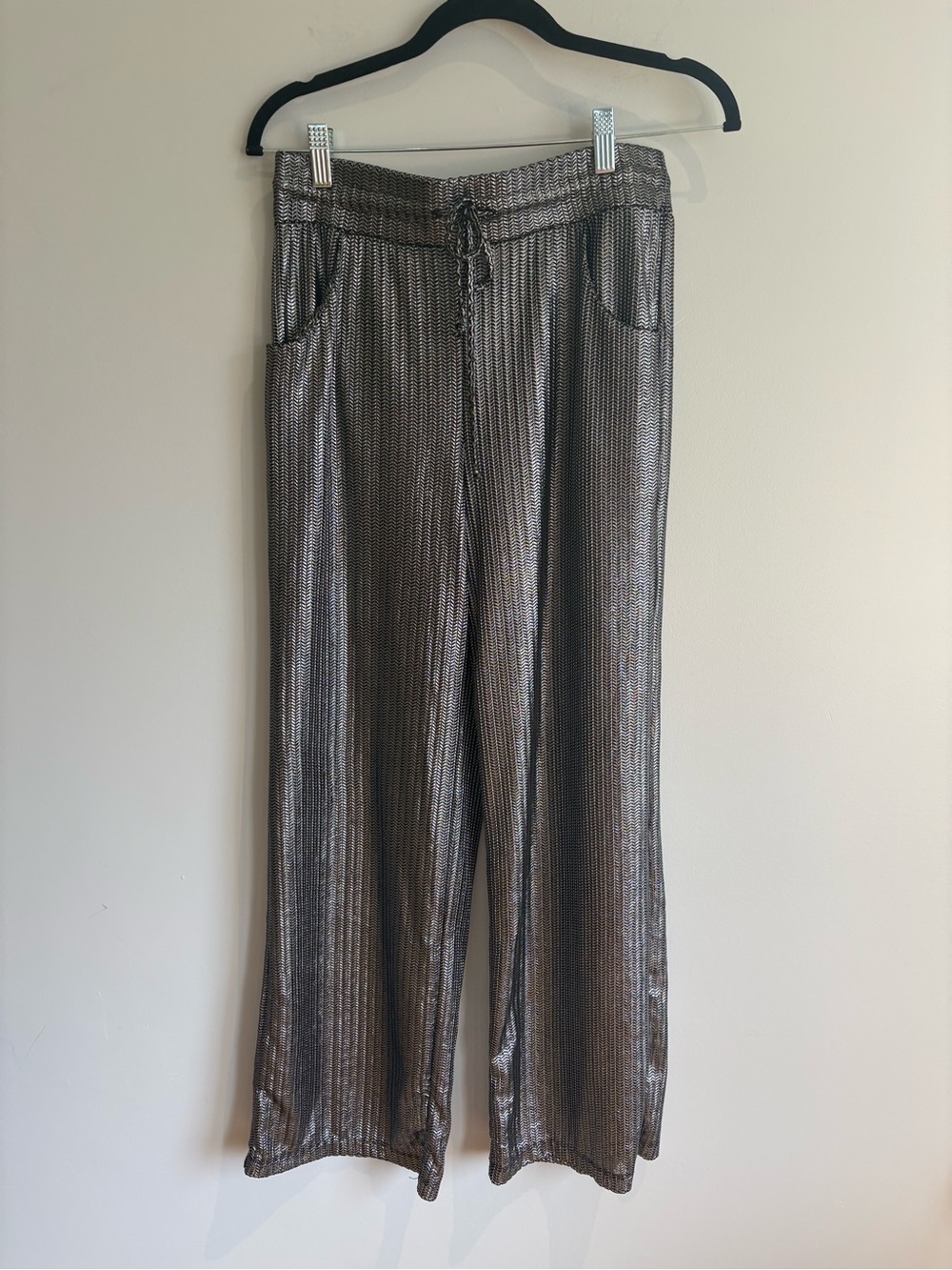 Sundry Bronze Metallic Ribbed Wide-Leg Trousers